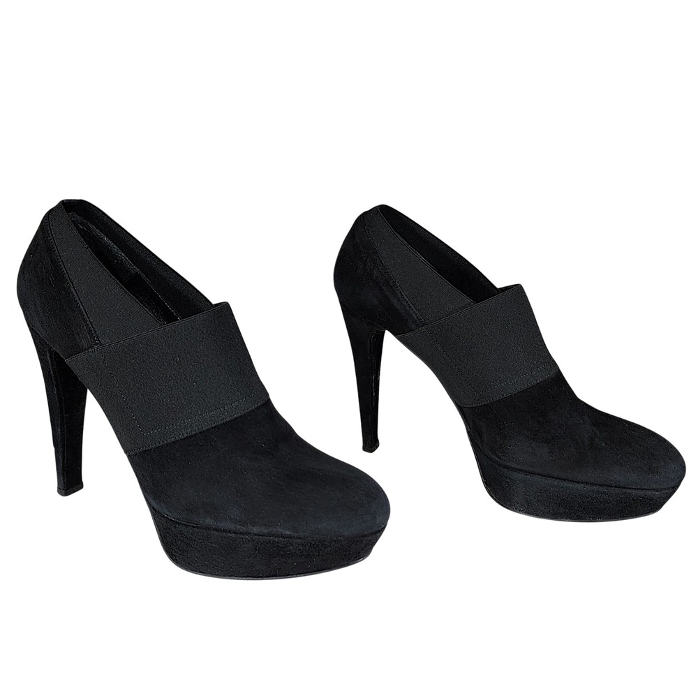 Stuart Weitzman Platform Booties Heel 9 N Women Kilgore Black Suede Elastic READ